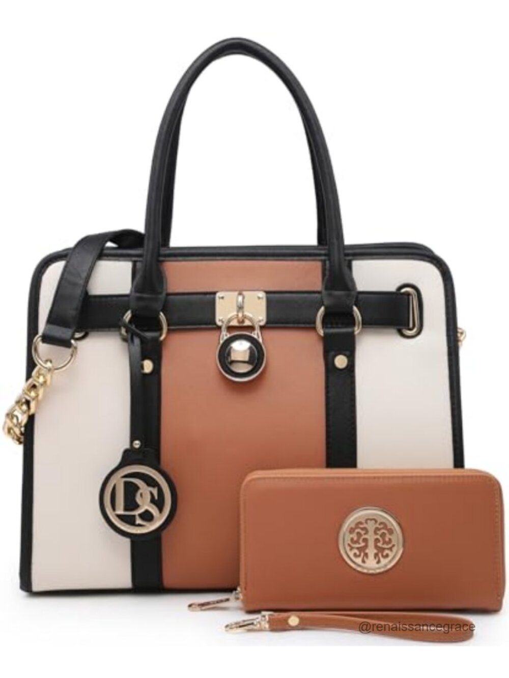 Women's Vegan Leather Satchel Handbag Tote with Matching Wallet